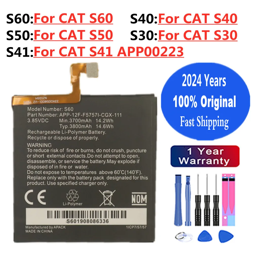 Bateria Original para Caterpillar Cat, S60, S50, S41, S40, S30, APP-12F-F57571-CGX-111, Baterias de Telefone, 100% Original, 2024 Anos