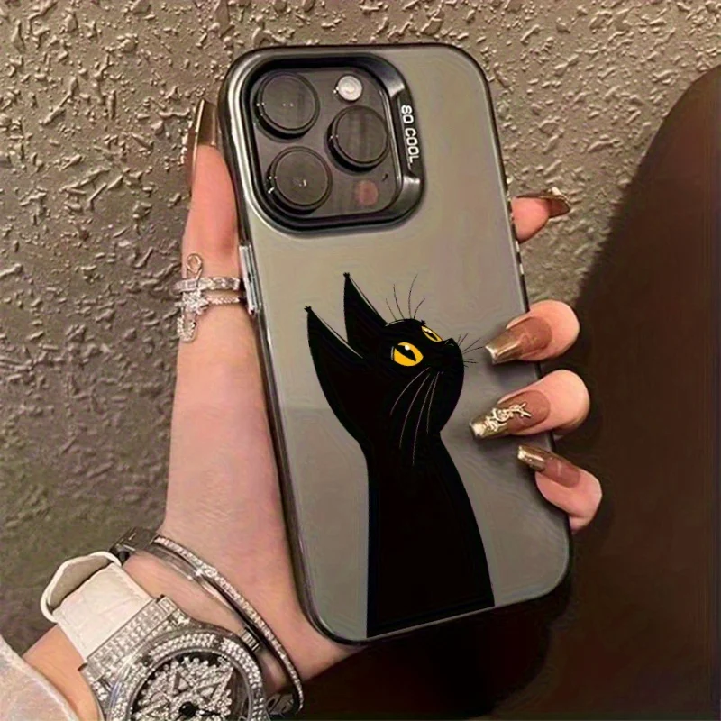 

Black cat pattern phone case for iPhone 17 16 15 14 13 12 11 Pro/ Max/Plus shock-proof rear cover anti-fingerprint