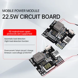 22.5W Full Protocol Bidirectional Fast Charging Mobile Power Module PD/QC DIY Power Bank Circuit Board Type-C USB Digital/Light