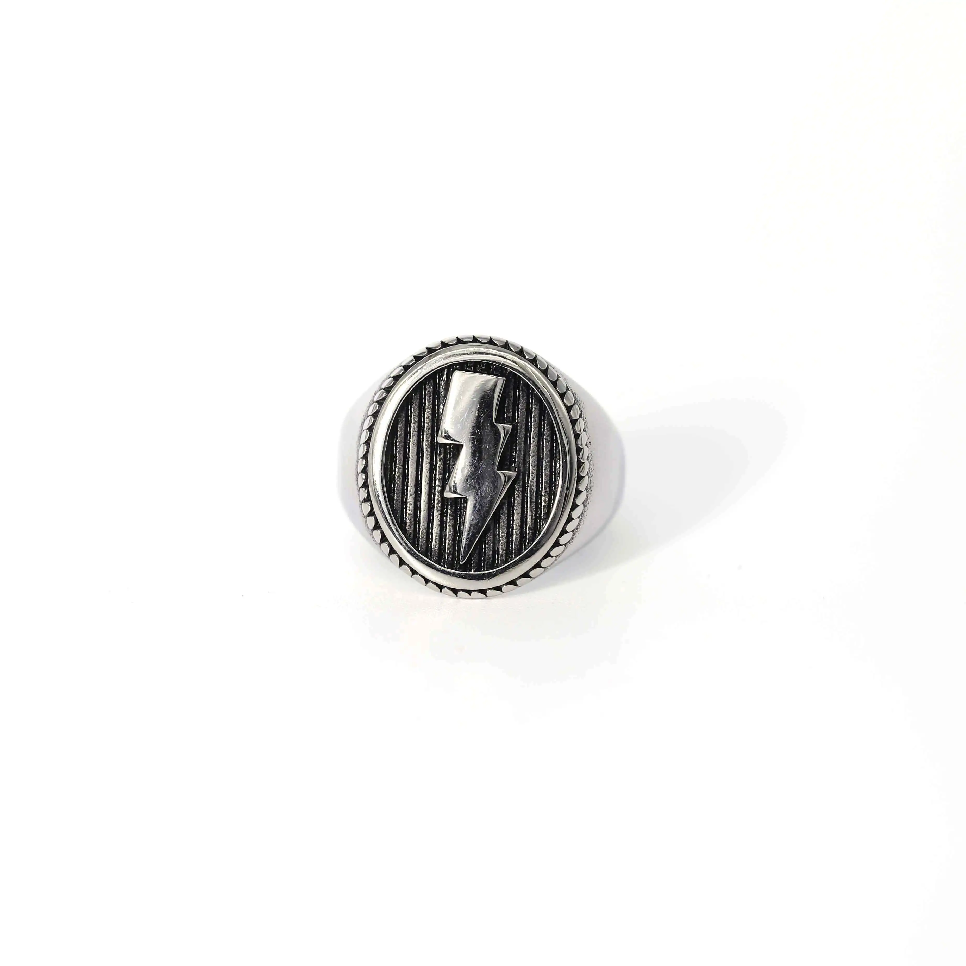 Modern minimalist stainless steel lightning badge ring