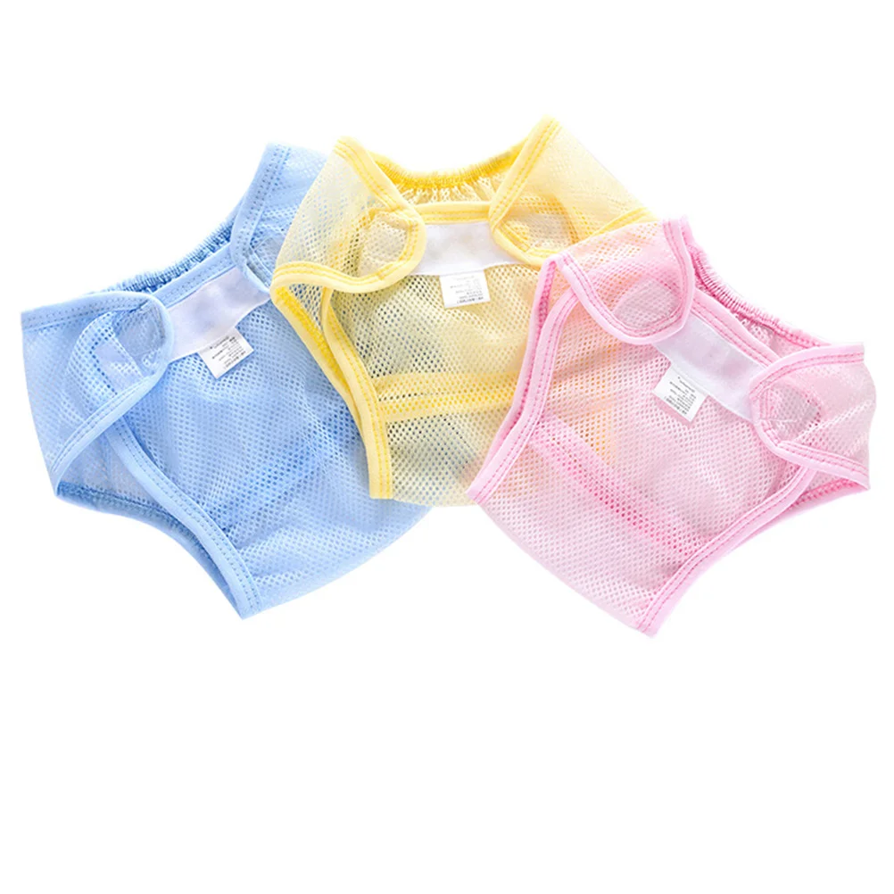 

3Pcs Mesh Cloth Diaper Cover Washable Breathable Reusable Nappies for Baby Pink Yellow Blue Size 80 Training Pants