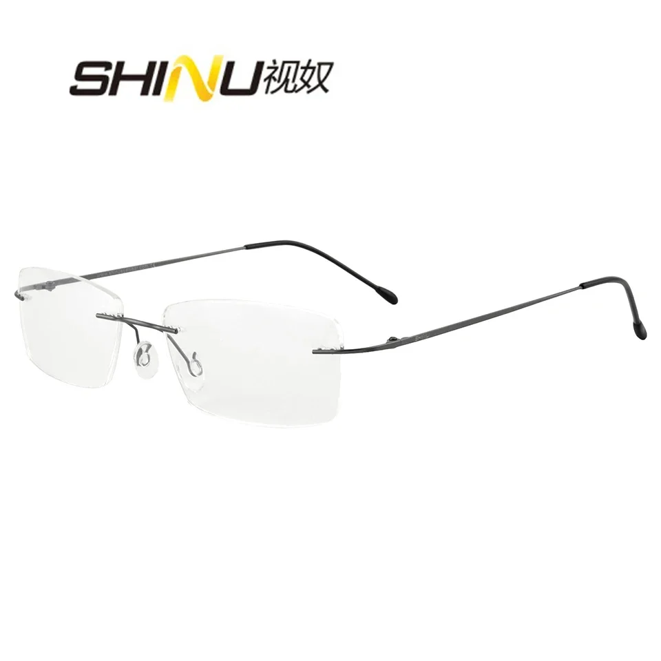 SHINU  Brand Titanium Glasses Rimless Frame Men Prescription Glasses Myopia Diopter Near And Far Multifocal Mr 8 Resin Lenses