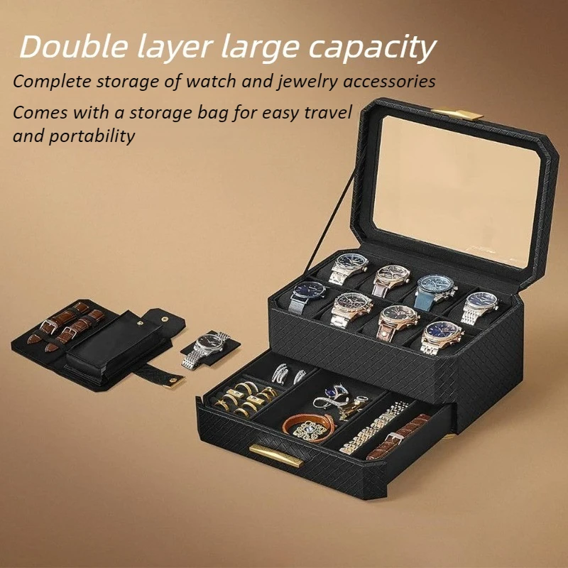 Luxury Watch Box Leather Jewelry Storage Boxes Double-layer Ring Watches Organizer Display Box Large Capacity Jewelry Boxes