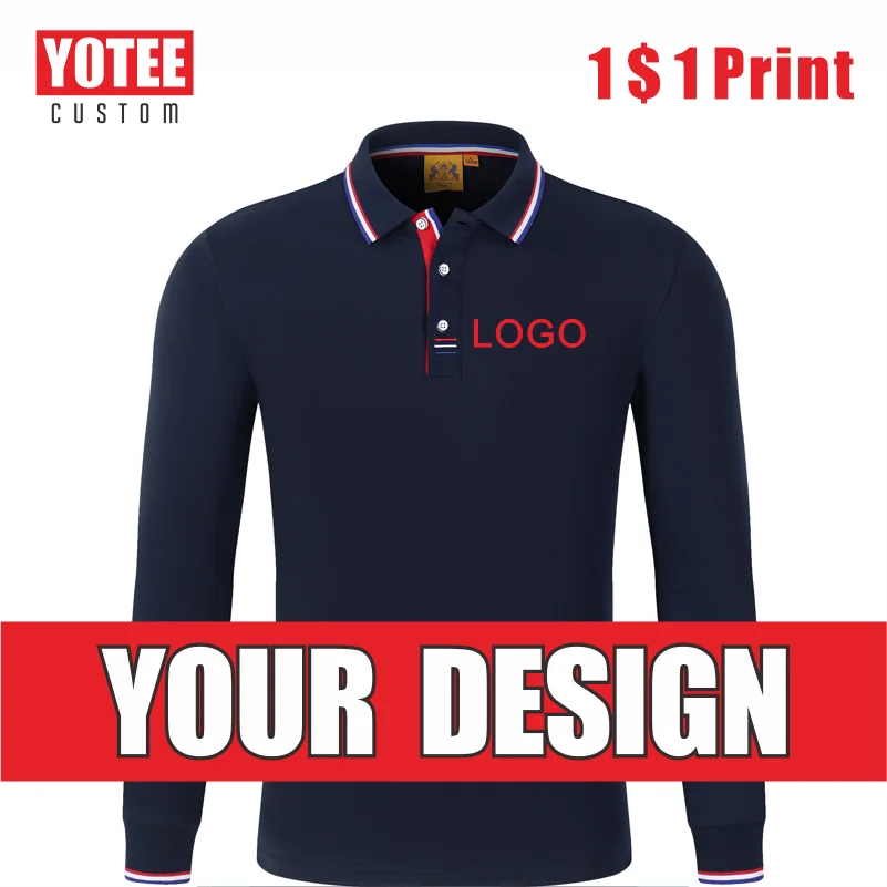 YOTEE New Fashion Long-Sleeved Polo Shirt Logo Custom Embroidery Printing Loose Business Lapel Men\'s Long-Sleeved Polo Shirt