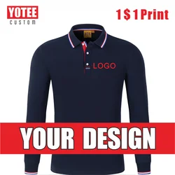 YOTEE New Fashion Long-Sleeved Polo Shirt Logo Custom Embroidery Printing Loose Business Lapel Men's Long-Sleeved Polo Shirt