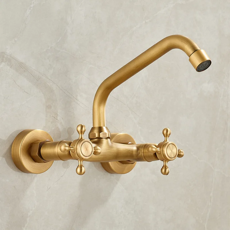 

Wall-mounted wall water outlet all-copper antique wall-mounted hot and cold water rotatable retro wall-mounted faucet