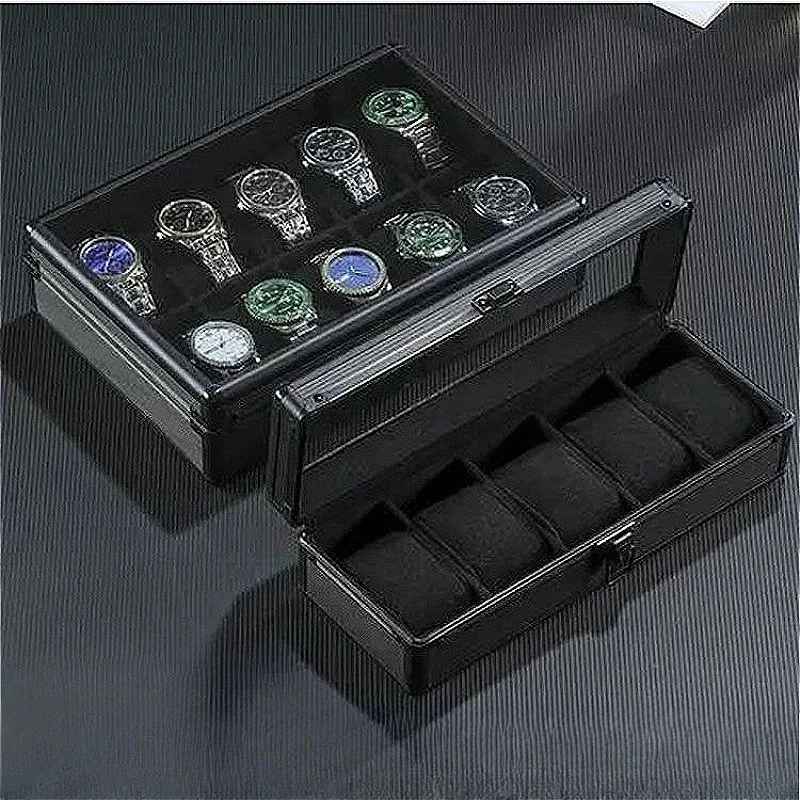 Luxury Watch Storage Boxes Gentleman Safe Watch Case Large Capacity Aluminum Display Stand Portable Wrist Watches Men Organizer