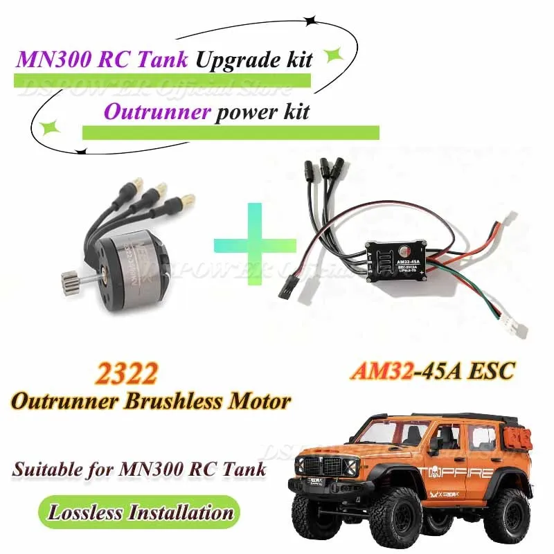 

New MN300 RC Tank Upgrade Power Kit 2322 3500KV Outrunner Brushless Motor AM32 45A ESC Metal Shell for RC Tank MN300 Model Parts
