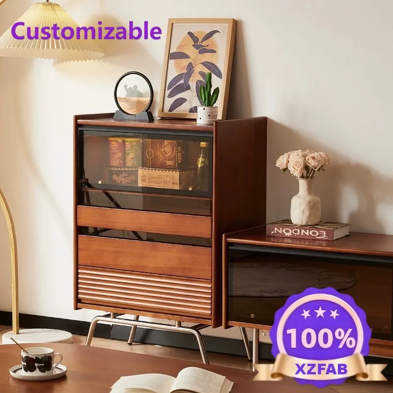 Factory Direct 2026 Simple medieval solid wood chest household small apartment bedroom living room retro storage multi-functiona