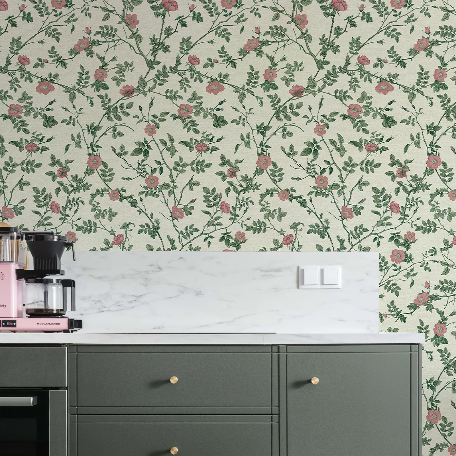 Green Floral Peel And Stick Wallpaper Retro Self Adhesive Waterproof Flower Wall Contact Paper Elegant Furniture Cabinet Sticker