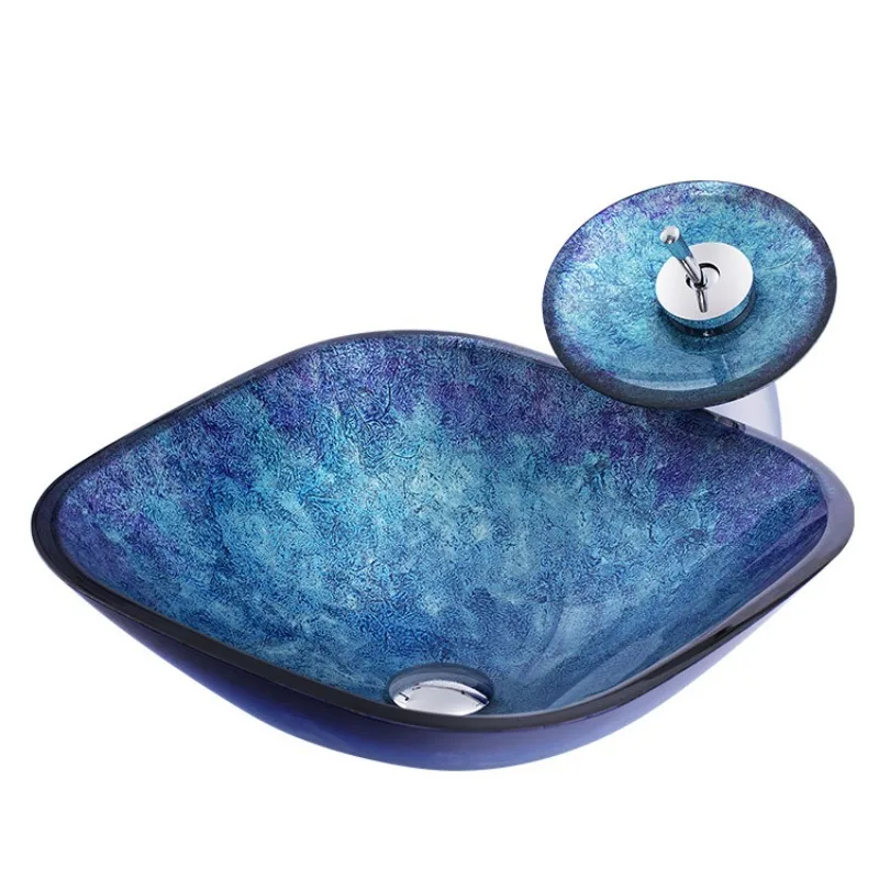Bowiya bathroom tempered glass wash basin Mediterranean countertop basin Small apartment outdoor bathroom manufacturer wholesale