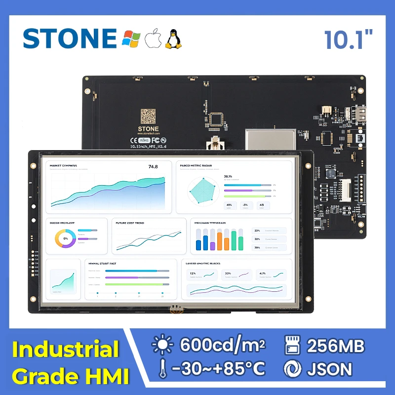 STONE I 10.1 inch Industrial HMI Display Panel TFT LCD with Capacitive Touch Screen RS232/RS422/RS485/TTL 1024*600 for Arduino