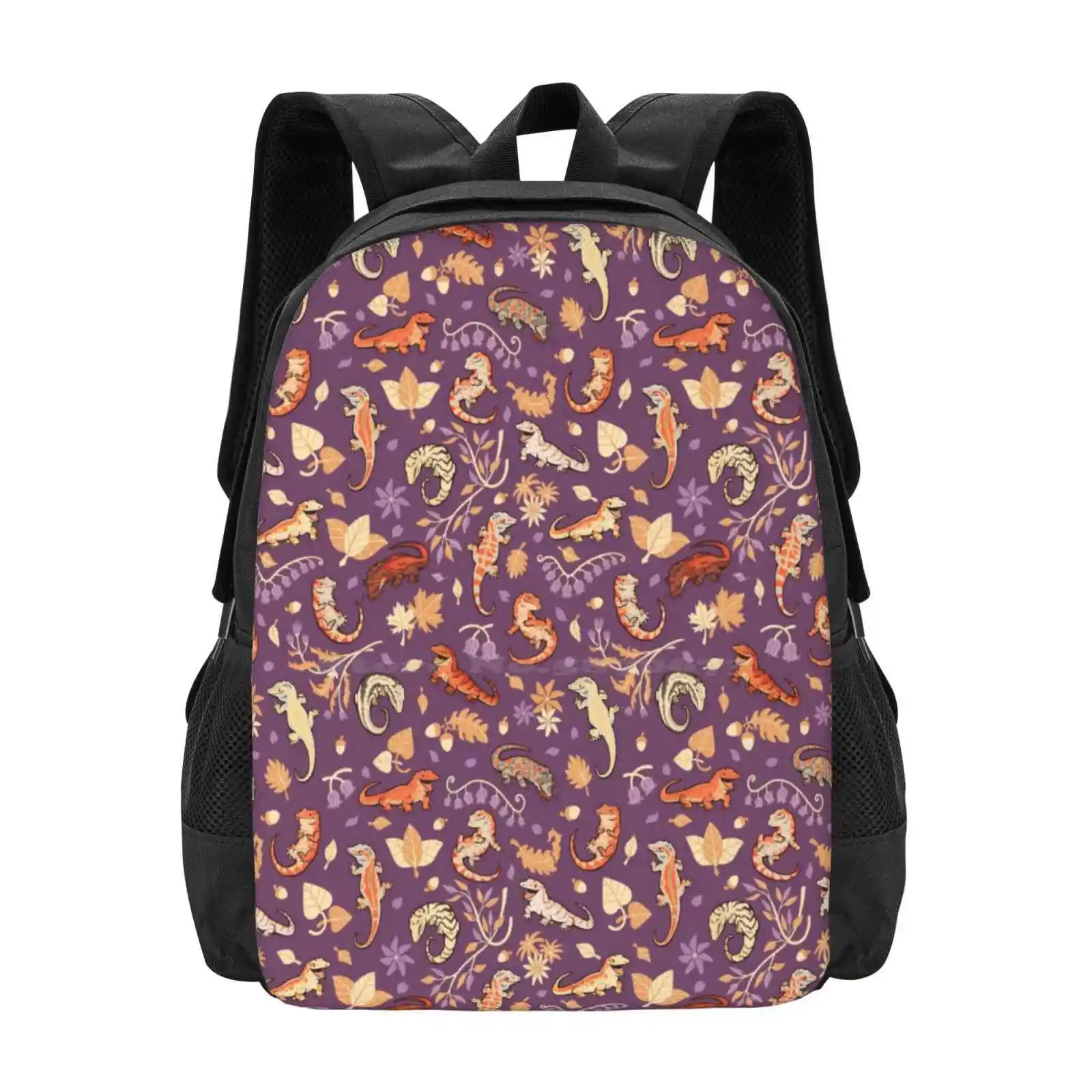 Mochila De Geckos en púrpura para estudiantes universitarios adolescentes, bolsas de diseño, patrón de lagarto, Gecko, ggoyle, reptil, otoño