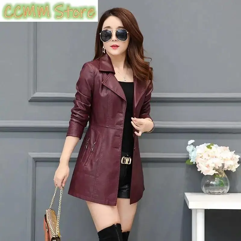 

New Autumn/Winter Haining Leather Coat Women's Mid length Korean Fit Thickened Women's Leather Windbreaker Coat Trendy