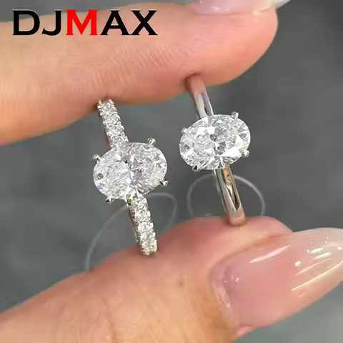 DJMAX Classic 1ct-3ct Moissanite 925 Sterling Silver Engagement Wedding Ring Oval Radiant Cut D Color Moissanite Ring for Woman