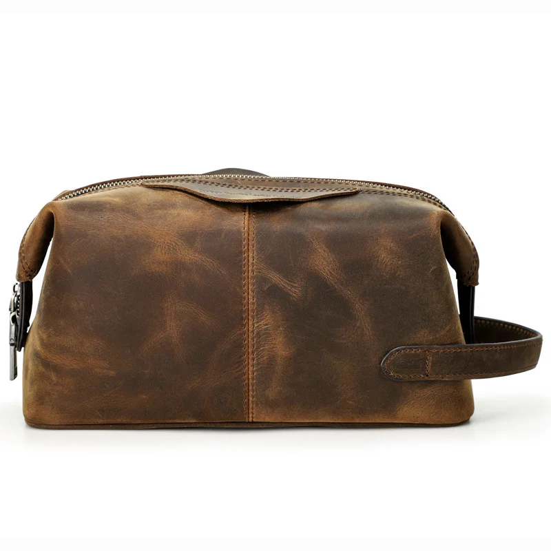 Trousse de toilette en cuir véritable pour hommes et femmes, sac à main de voyage, sac de rangement pour maquillage, pocommuniste en cuir, grand sac