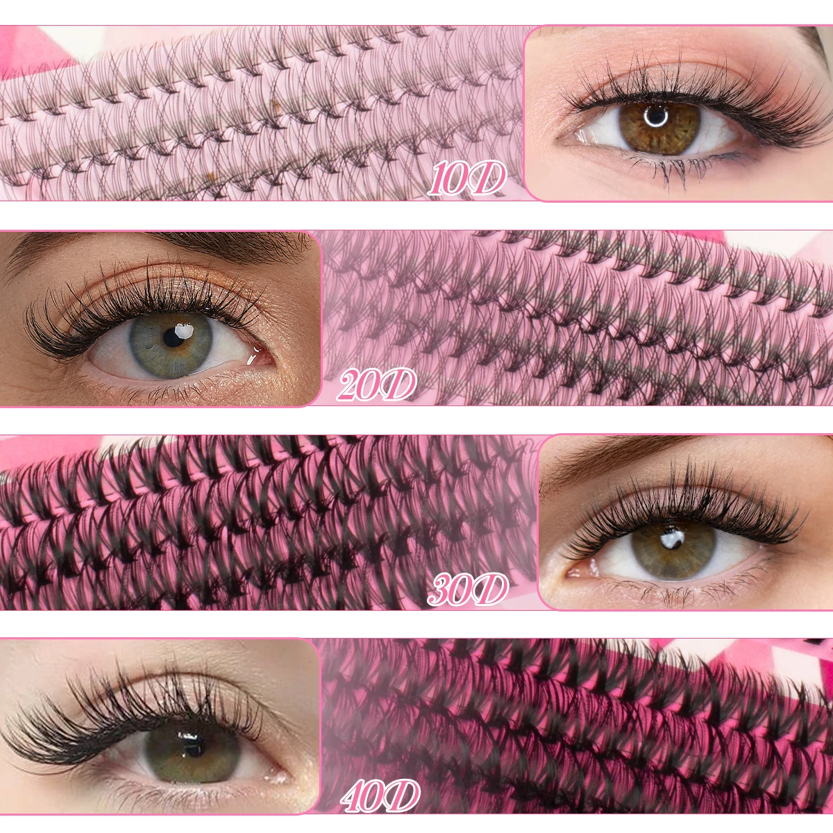 640個入りまつげエクステキット、大容量ラッシュクラスターキット、10～16mm、まつげボンドとシーラー、まつげピンセット付きDIYキット