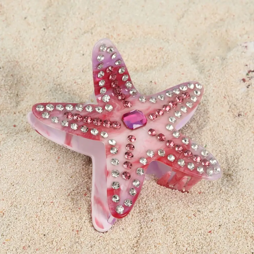 Pinza de pelo con diamantes de imitación de cristal, garra de estrella de mar de acetato de ácido acético creativo, Clip de tiburón, horquilla linda, diario