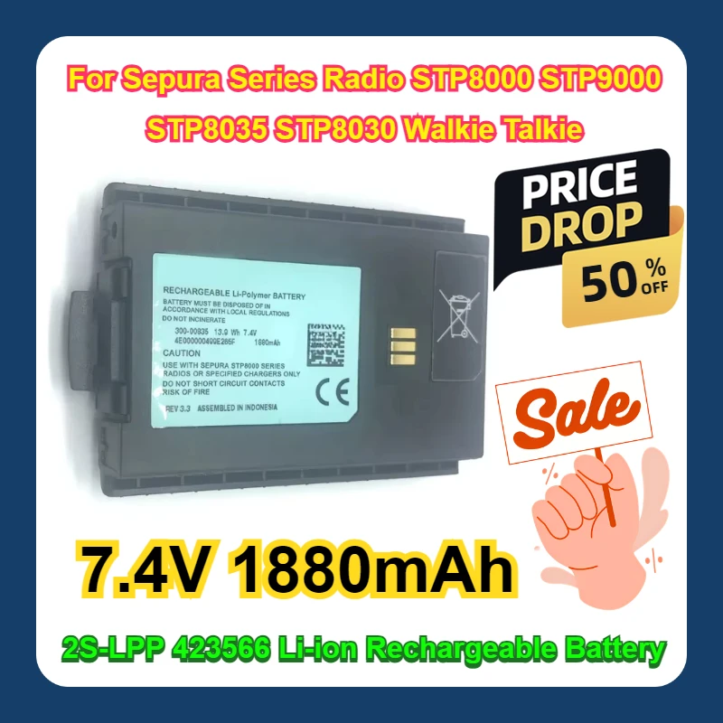 

7.4V 1880mAh For Sepura Series Radio STP8000 STP9000 STP8035 STP8030 Walkie Talkie 2S-LPP 423566 Li-ion Rechargeable Battery