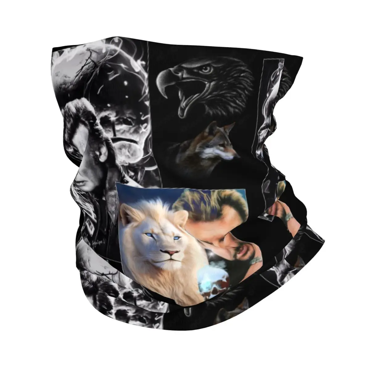 Custom French Rock Legend Johnny Hallyday Bandana Winter Neck Warmer Men Windproof Wrap Face Scarf for Hiking Gaiter Headband