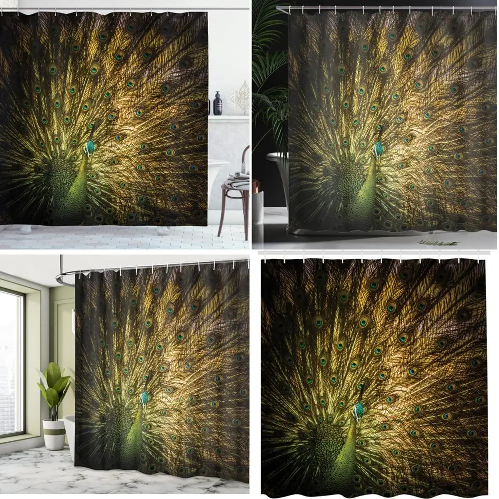 

Автоматическая мужская занавеска для душа с павлином, темное перо, современный принт, тканевый декор для ванной комнаты