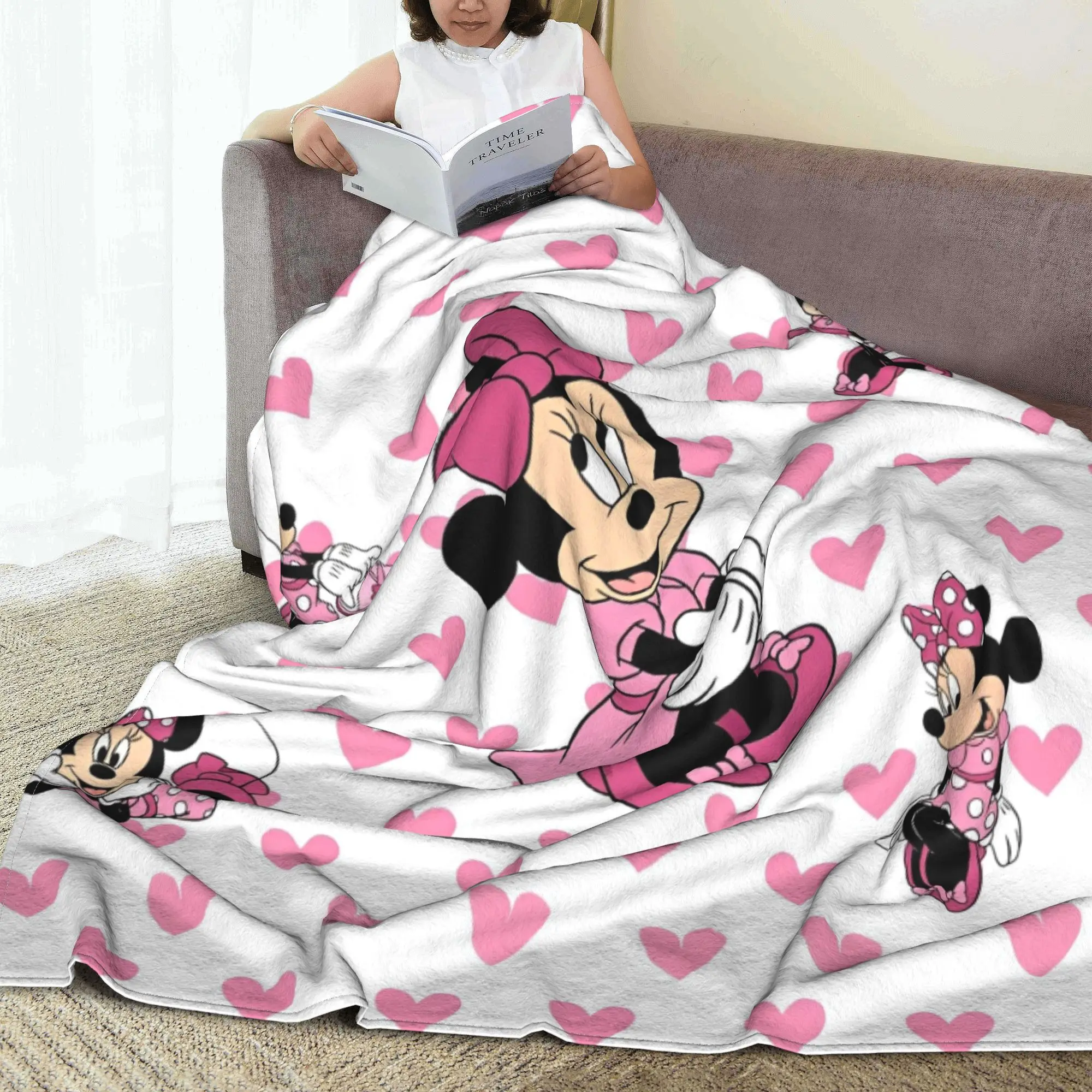 Cartoon Cute Minnie Mickey Mouse Blanket Fleece Print Pink Breathable Super Warm Throw Blanket for Home Outdoor Plush Thin Quilt