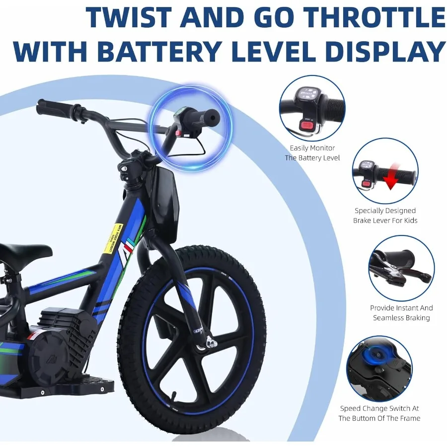 Bici da cross elettrica leggera per moto elettrica da 170/340 W Fino a 10/12 MPH 24 V Batteria staccabile Doppi freni azionati a mano