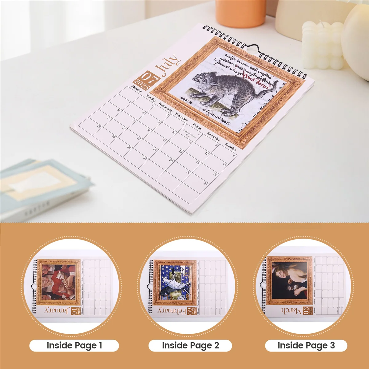 A62X 2025 القطط القرون الوسطى التقويم غريب القطط التقويم مضحك جدار التقويم هدايا السنة الجديدة للديكور المنزل