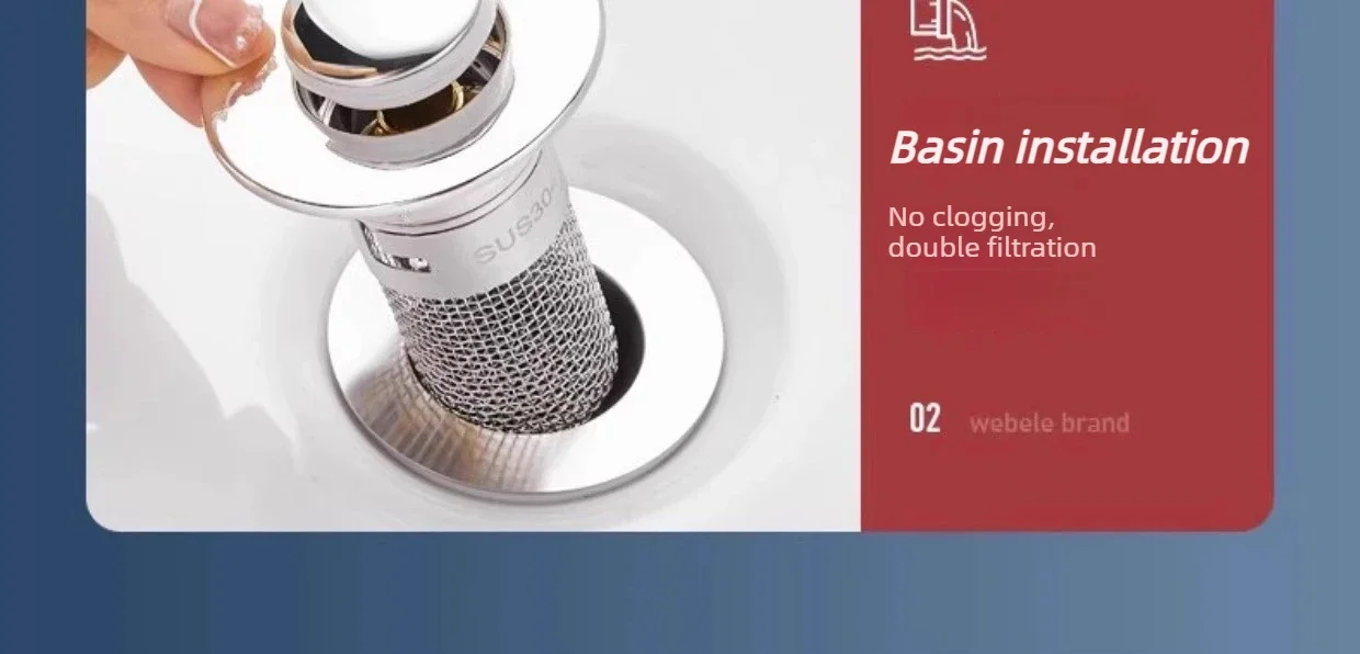 Edelstahl-Filter-Waschbecken-Abflussstopfen, auslaufsicher, für Badezimmer, Küche, Waschbecken, Bodenablauf, ausgestattet mit Kupferkern-Rücklaufventil. – Detail 19