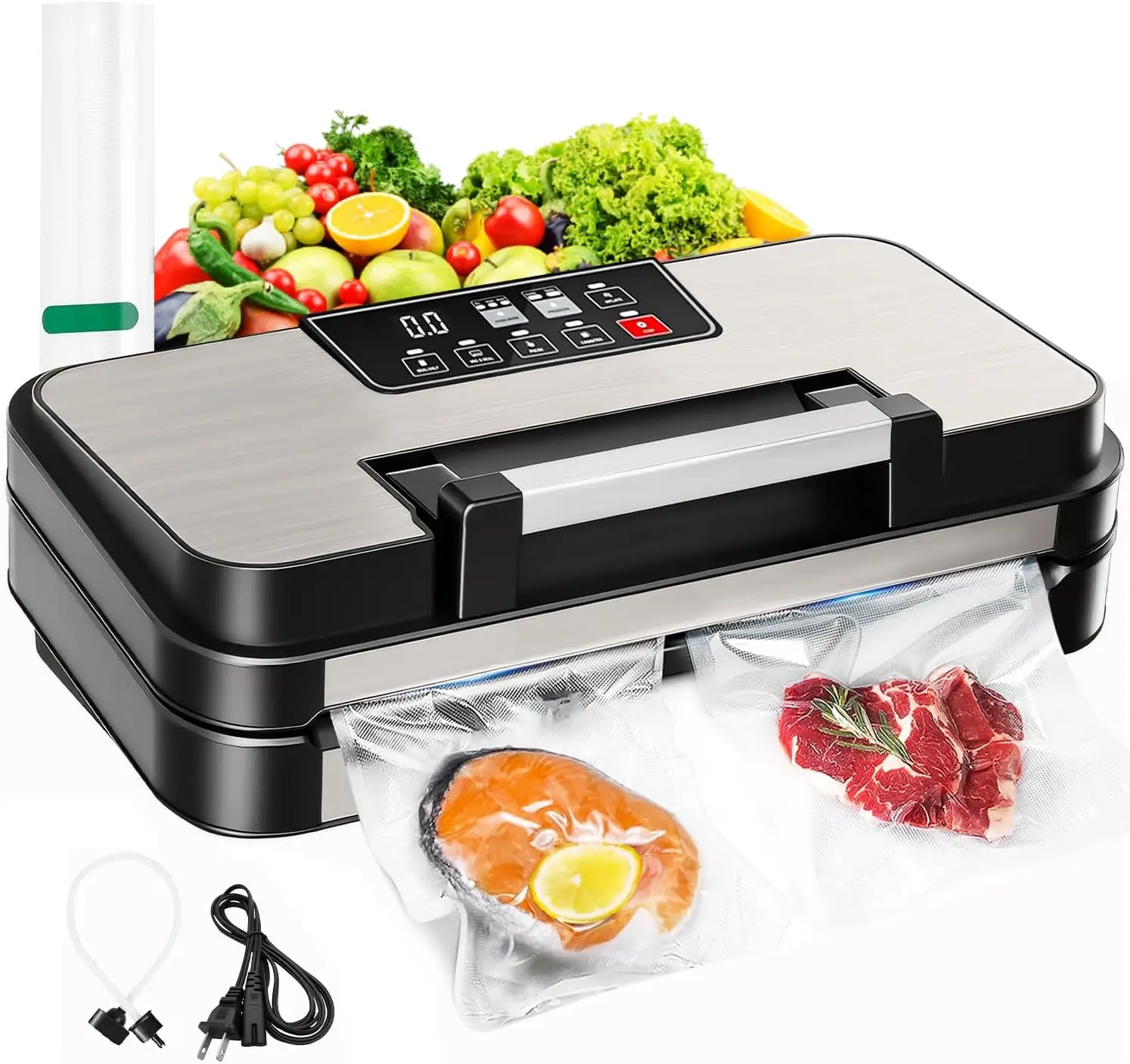 

Мощный вакуумный упаковщик 11-в-1 для продуктов с двойной герметизацией, встроенным резаком и отсеком для хранения пакетов