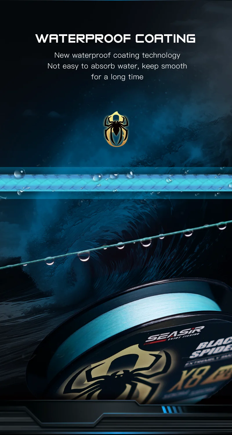 Seasir P-Series Black Spider 8 geflochtene PE-Angelschnur, Eisblau, 8 Stränge, Pe-Angelschnur, 150 m, 16–46 lb – Detail 7