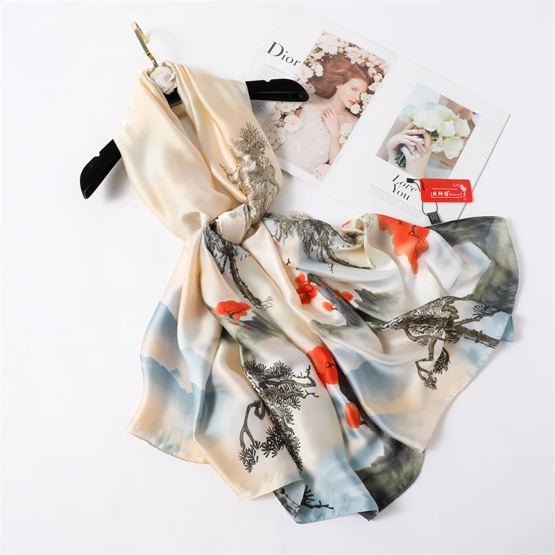 

85x180cm Long Scarf Women Silk Scarf Luxury Brand Scarf Shawl Silk Scarves Long Printed Shawls Beach Cover-ups