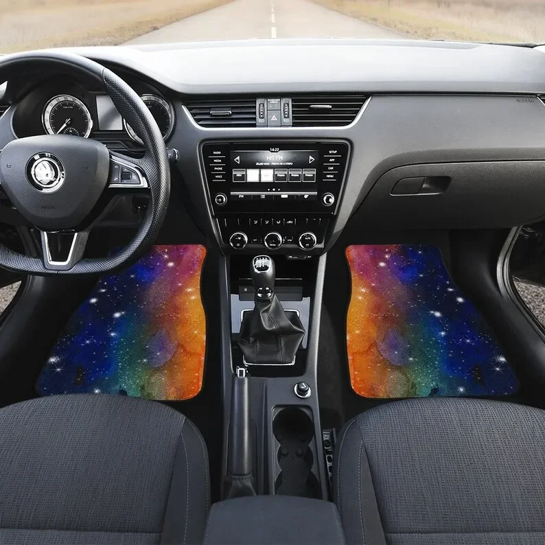 Colorful Celestial Outer Space Galaxy Stars Car Floor Mats Set of 4 Front and Back Blue Teal Gold