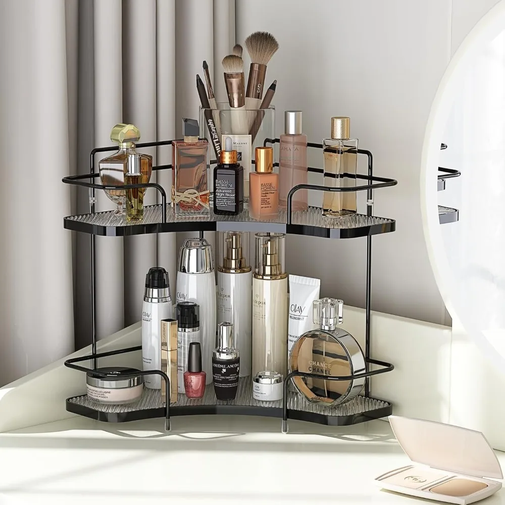 2 Level Corner Bathroom Counter Organizer, Skincare Makeup Organizer, Dresser Corner Shelf, Bathroom Countertop Organizer Shelf