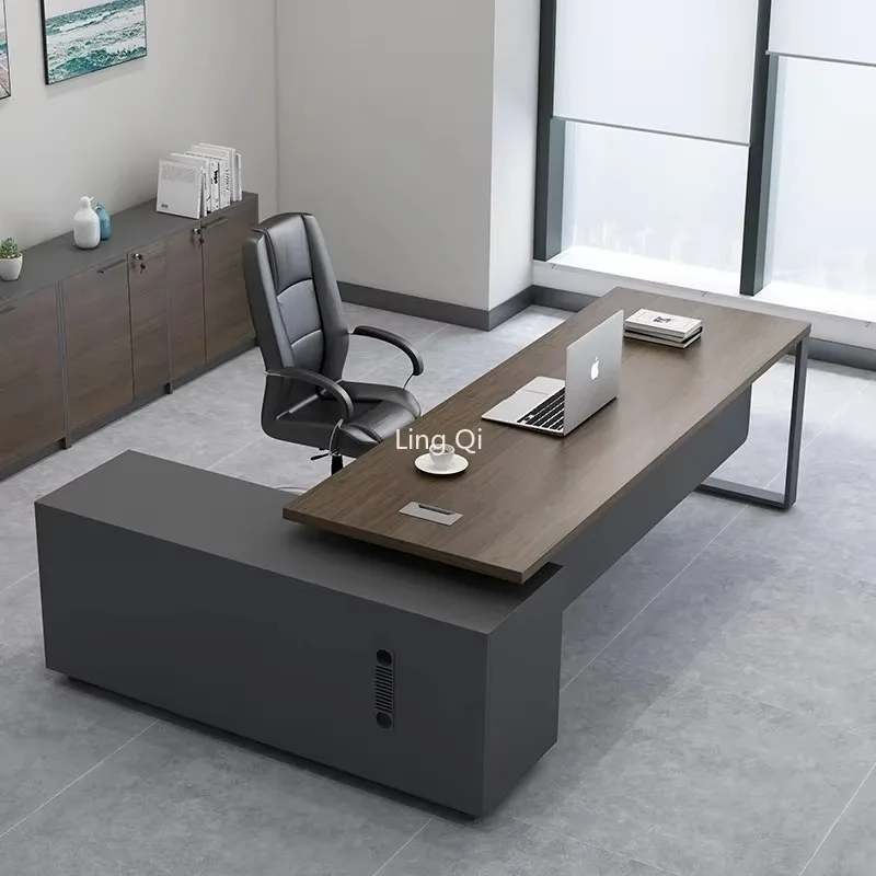 

Dark Wood Reception Office Desk L Shaped Vanity Home Drawers Computer Desks Gaming Conference Study Mesa Escritorio Furniture