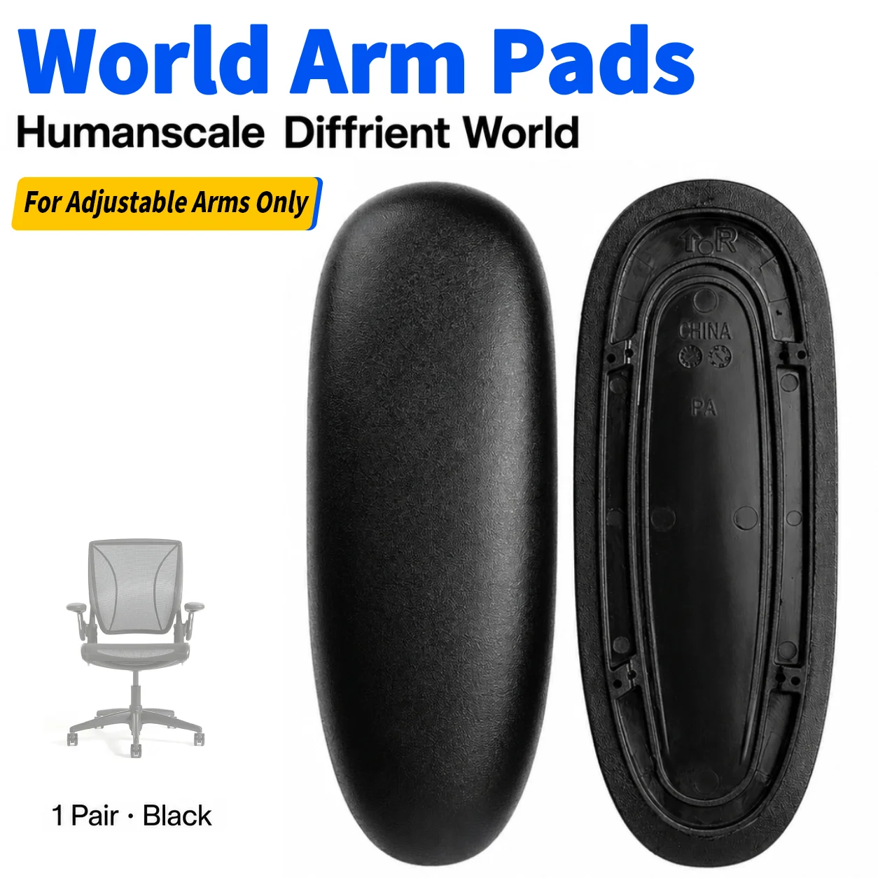 Arm Pads Replacement for Humanscale Diffrient World Chair Height-Adjustable Arms Black/Light Gray 1 Pair