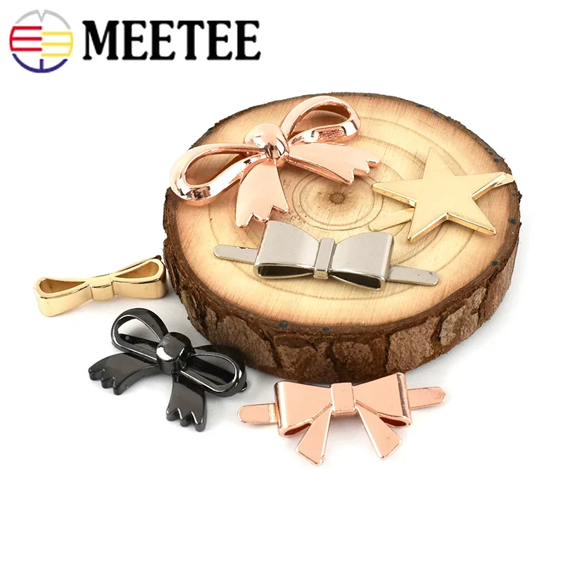 Meetee 5Pcs Metal Label Bow Decorative Buckle Handbag Clasp For Shoes Bag Clothes Leather Luggage Craft DIY Hardware Accessories