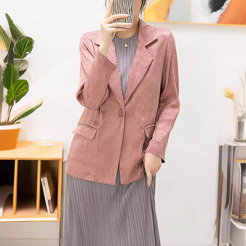 Pleats Pleated Original Simple Casual Blazer Female 2024 Spring New Fashion Temperament Versatile One-button Lapel Blouse