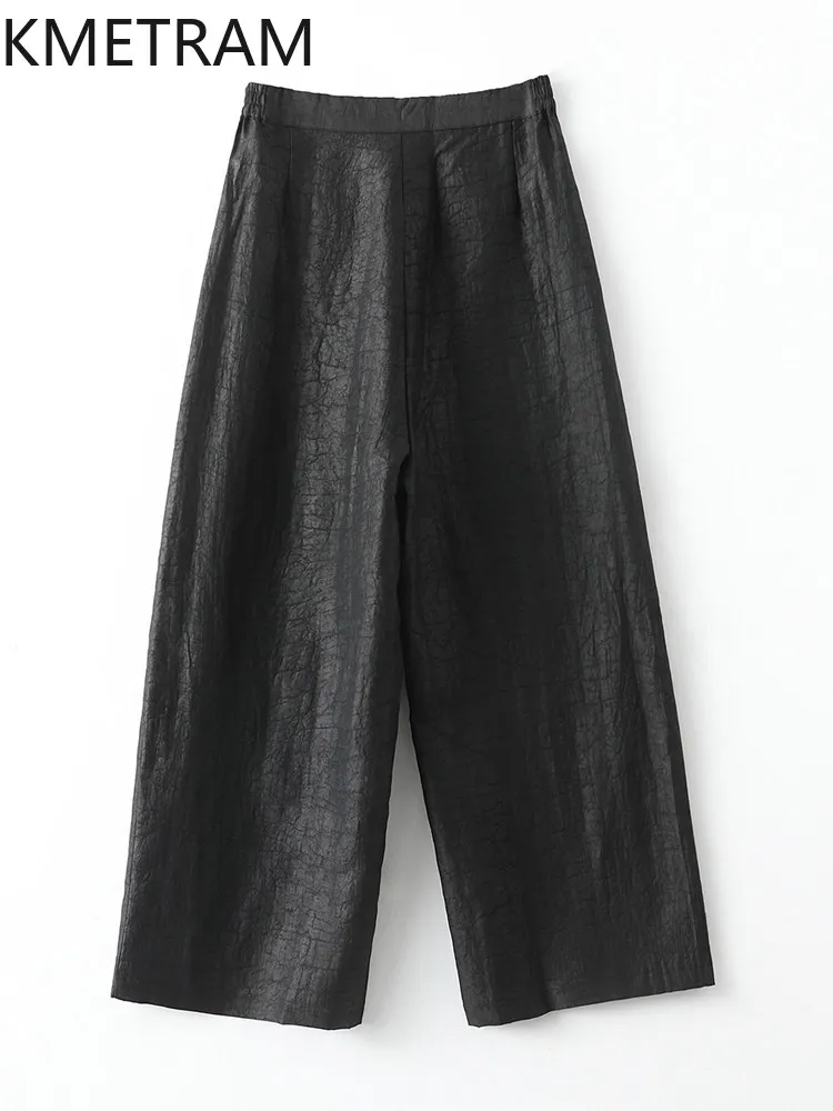 KMETRAM 100% Real Mulberry Silk Black Pants 2026 Spring Xiangyunsha Silk Ankle-length Wide-leg Pants Female Clothing Ropa Mujer