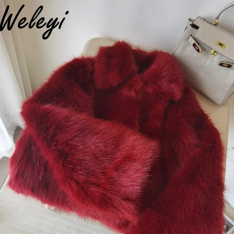 

Winter New Retro Red Thickened Plush Short Coat 2024 New Loose Soft Waxy Imitation Fox Fur Long Sleeve Warm Furry Coats Women