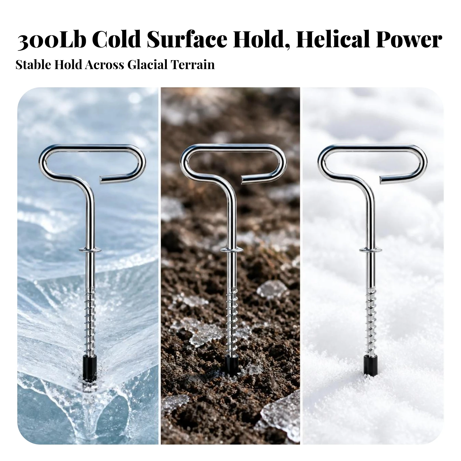 Ice Anchor Compact Ice Fishing Tent Stake Screw-in Anchor Long-Lasting Tent Stake with T Handle Portable for Winter Campers