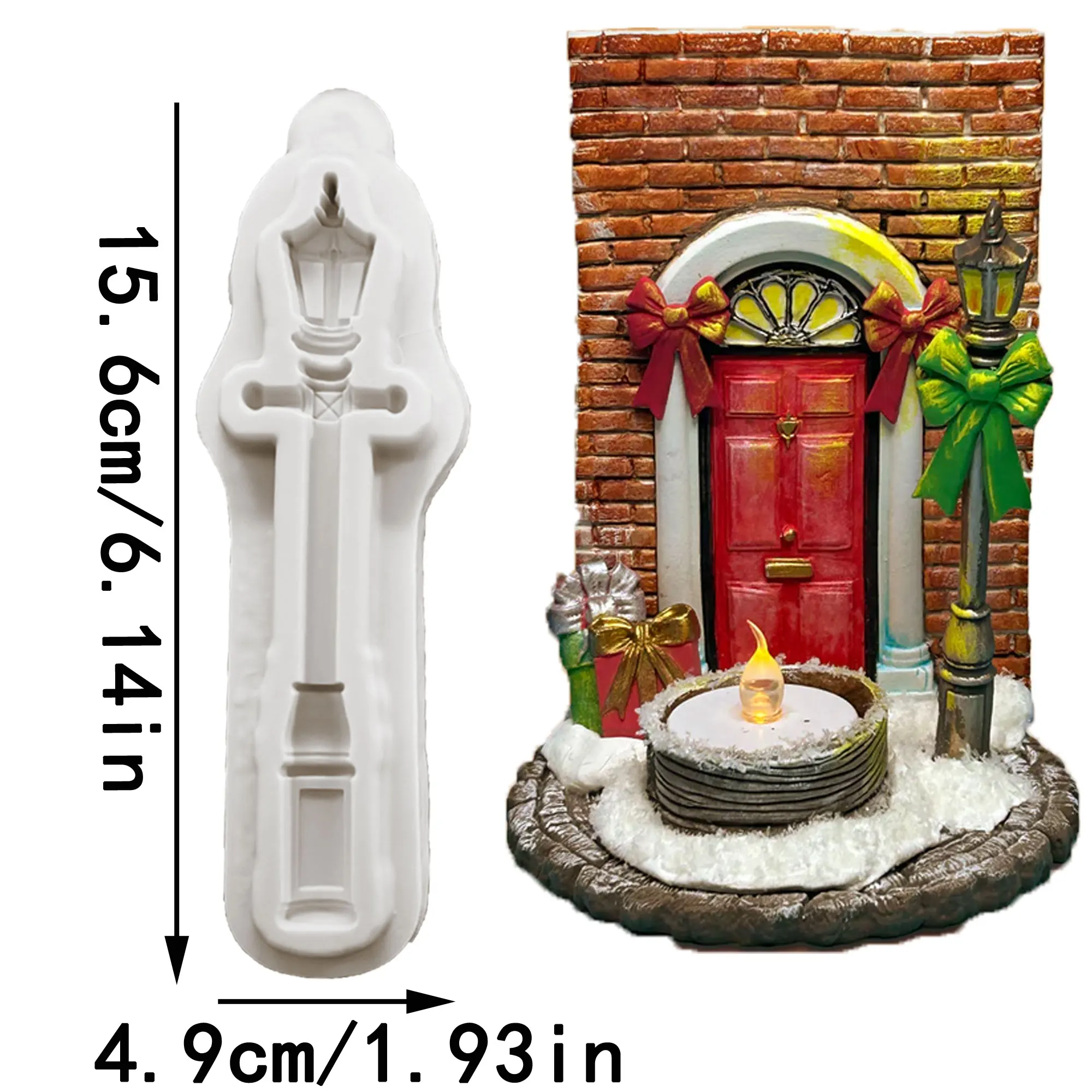 Christmas Wreath  Bow and Lamp Post Silicone Mold Fondant Cake Decorating Mold Clay,Sugarcraft Cupcake Top Chocolate Baking Tool