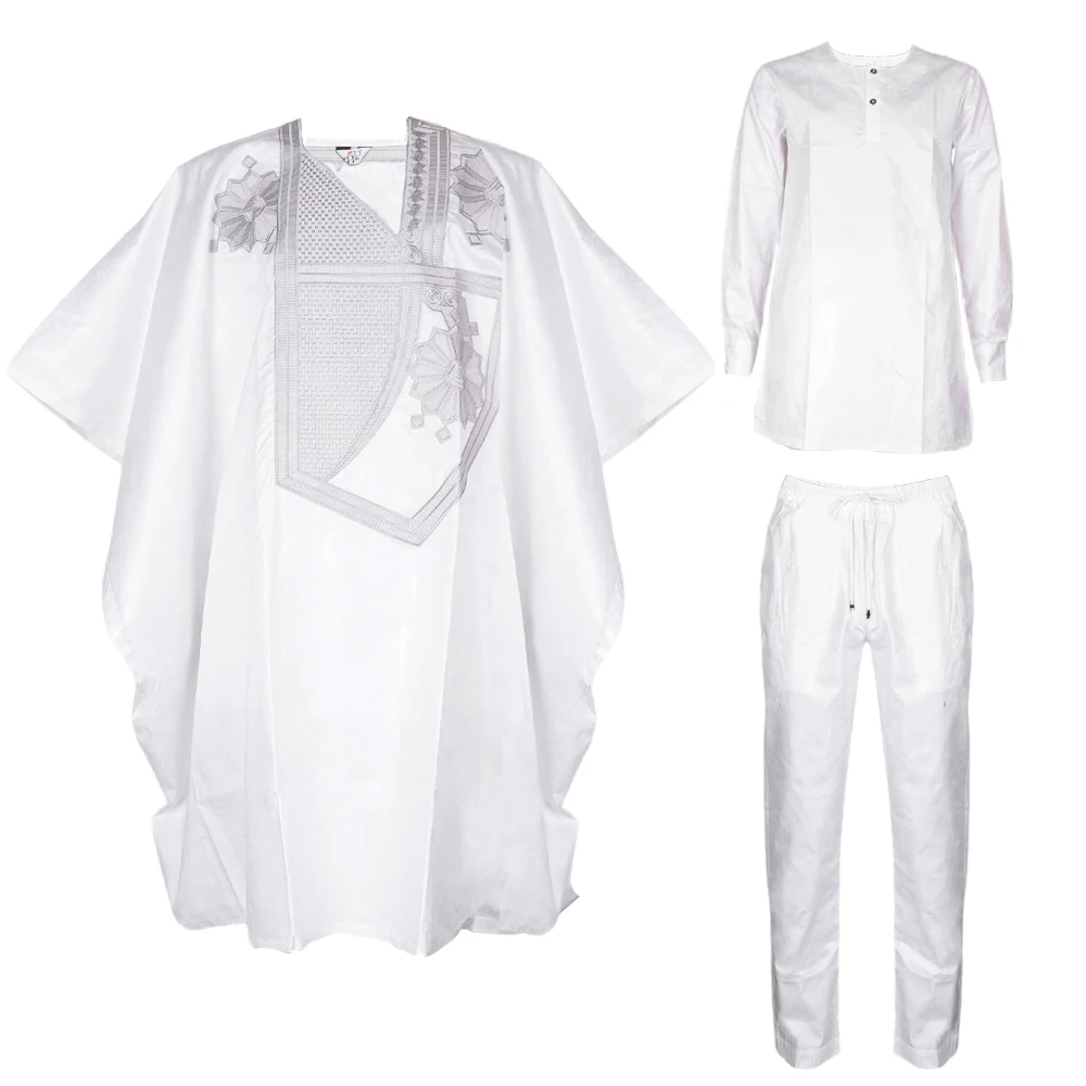H&D Herren Afrikanische Traditionelle Bazin Riche Agbada Set 3