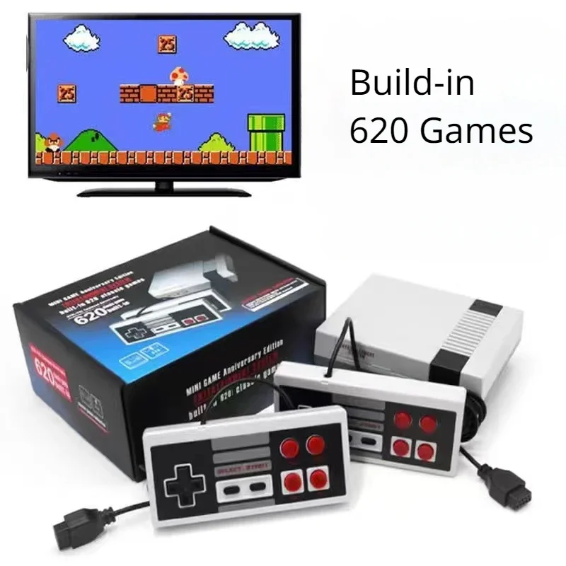 Mini Double Classic NES620 Game 8 Bit Nostalgic FC Game Console Machine Built-in 620 Games AV 2.4G Wireless Controller Home Game