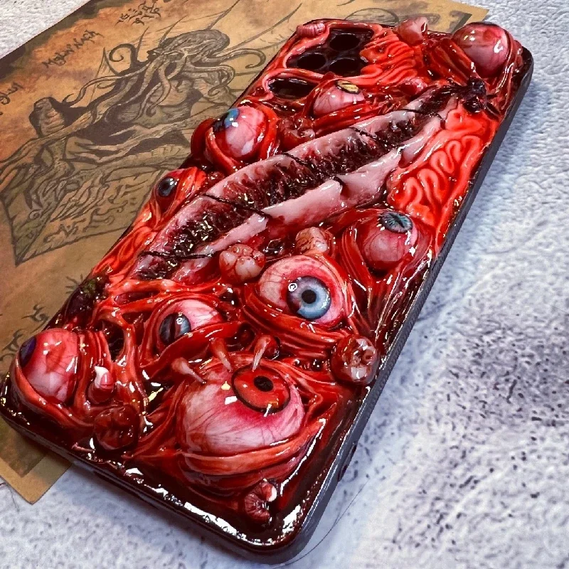 4168 Original 3D Handmade Mobile Phone Case Bloody Cthulhu Eyes Horror Tentacle Wound Gothic Style Mobile Phone Case Custom Gift