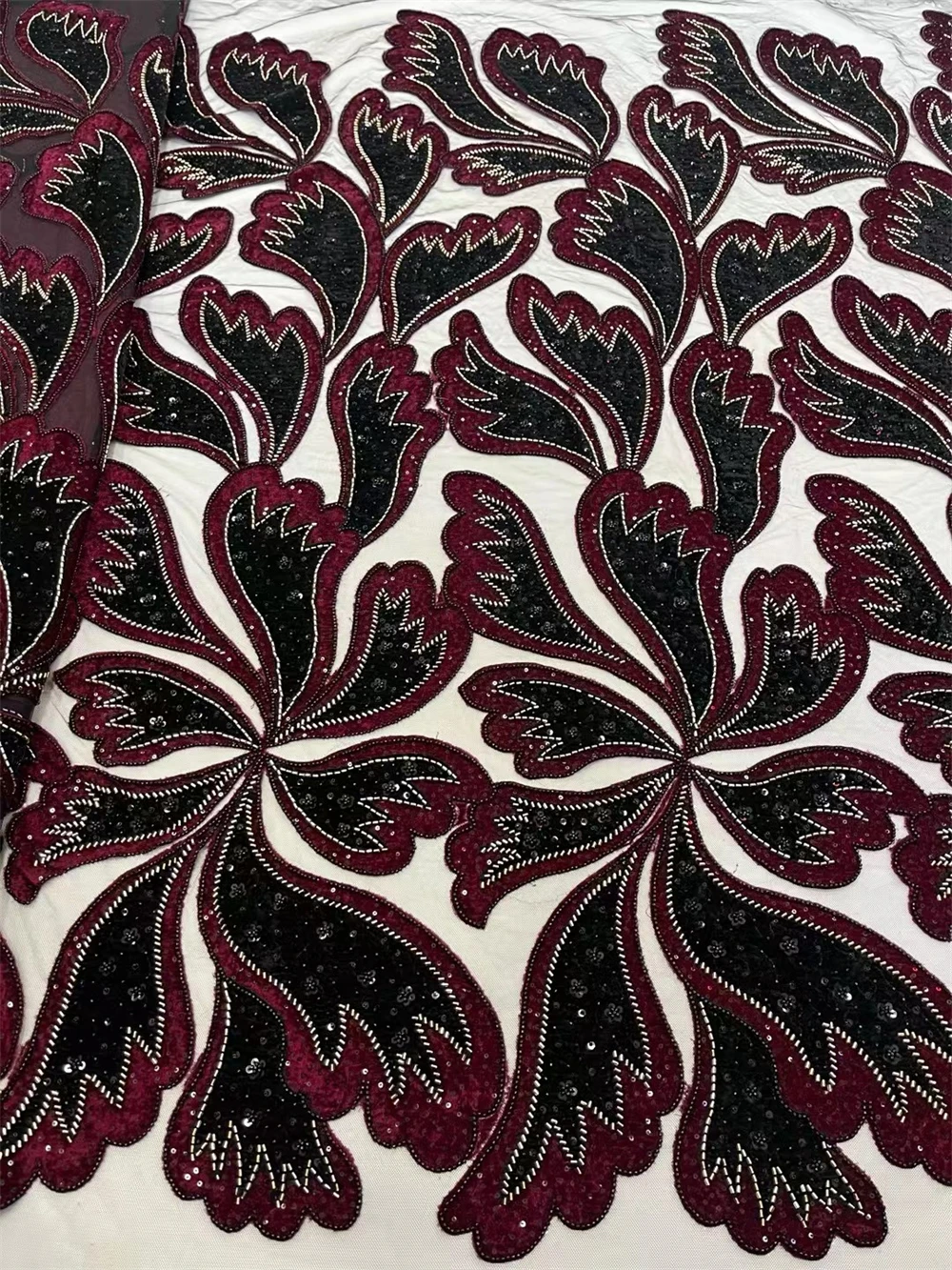 Luxury African Beaded 2025 High Quality Nigerian Sequins With Pearl Lace French Tulle Lace Fabric For Party Dress Sewing