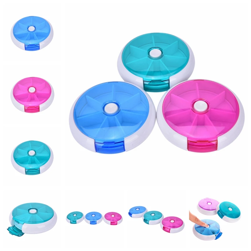 1pc Weekly Rotating Pill Box 7Day Travel Pill Splitter Box Medicine Portable Tablet Cutter Storage 7 Grids Dispenser Container