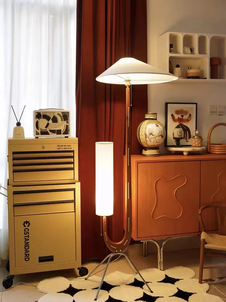

Mid-Ancient Floor Lamp Nordic Modern Designer Model Double-Headed Atmosphere Living Room Sofa Silent Wind Vertical Lamp