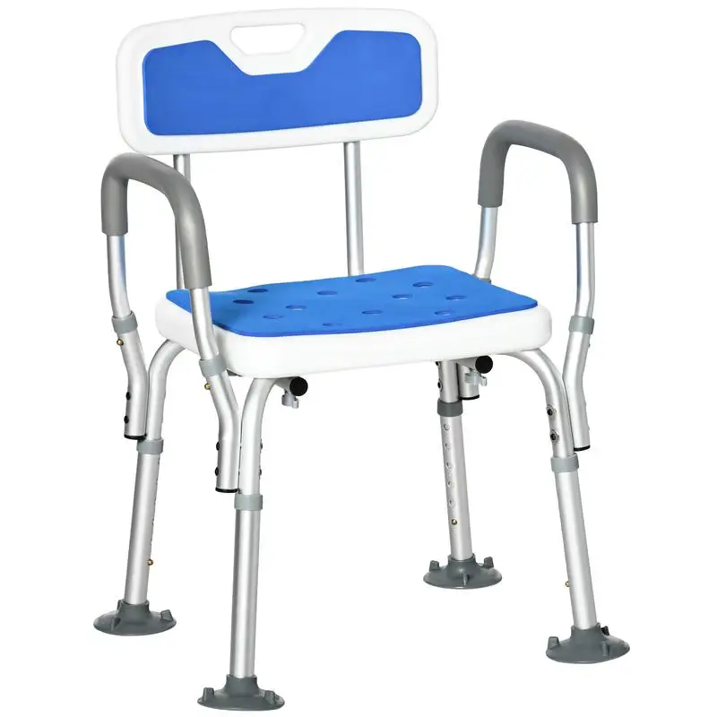 EVA Padded Shower Chair with Arms and Back, Adjustable Height Bath Seat, Anti-Slip Shower Bench for Seniors and Disabled,