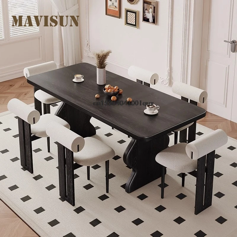 

Solid Wood Dining Rectangle Table Kitchen Table Set Design Wooden Furniture For Apartment Minimalist 6 chairs Dining Table Set